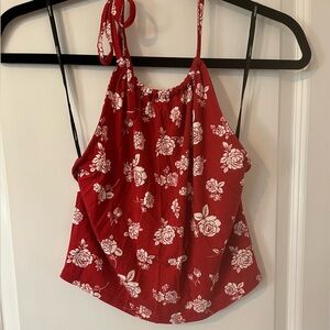 Red Floral Halter Crop Top